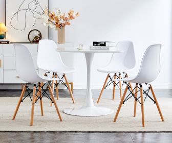 1+4,5pieces dining set,31.5"WHITE Table metal leg Mid-century Dining Table for 4-6 people With Mdf Table Top, Pedestal Dining Table, End Table Leisure