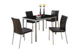 Dinette 5pc Dining Set Table And 4x Chairs Glass Table Top Black PU Upholstered Chairs Kitchen Dining Room Furniture