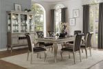 Modern Glam Silver Finish 7pc Dining Set Table with Extension Leaf and 6 Side Chairs Crystal Button-Tufted Traditional Style Dining Furniture