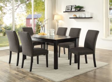 Contemporary Dining Table Ash Black Polyfiber Upholstery 6x Side Chairs Cushion Seats 7pc Dining Set Dining Room Furniture