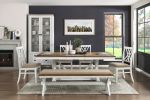 Modern Style White and Oak Finish 6pc Dining Set Table w Extension Leaf Bench 4x Side Chairs x-back Design Charming Traditional Dining Room Furniture