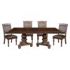 Traditional Style Dining Room Table w Leaf and 4x Side Chairs Dining 5pc Set Brown Cherry Finish Upholstered Seat Wooden Furniture