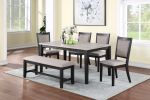 Contemporary Dining 6pc Set Table w 4x Side Chairs And Bench Padded Upholstered Cushion Seats Chairs Solid wood And Veneers Dining Room Furniture