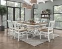 Modern Style White and Oak Finish 7pc Dining Set Table w Extension Leaf 6x Side Chairs Upholstered Seat Charming Traditional Dining Room Furniture