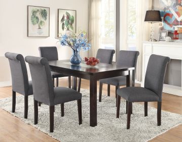 Contemporary Dining Table Blue Grey Polyfiber Upholstery 6x Side Chairs Cushion Seats 7pc Dining Set Dining Room Furniture