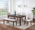 Dining Room Furniture Modern 6pcs Set Dining Table 4x Side Chairs and A Bench Beige Polyfiber Rubberwood Nailheads Faux Marble Top