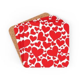 Corkwood Coasters 4 Piece Set / Love Red Hearts