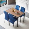 5-Piece Dining Set Including Blue Velvet High Back Nordic Dining Chair & Creative Design MDF Dining Table