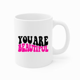 Ceramic Coffee Mug 11oz - You Are Beautiful Retro Wavy Pink Black