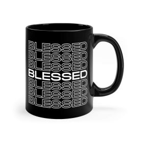 Black Ceramic Mug - 11oz, Stacked Blessed Illustration