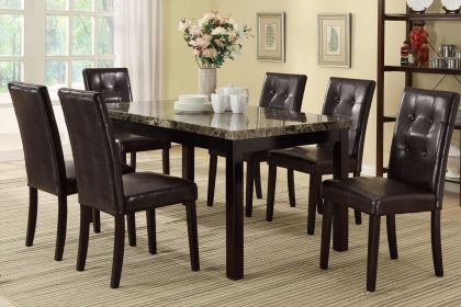 Faux Marble Table Top Upholstered chairs 7pc Dining set Dining Table and 6x Side Chairs Tufted Back Chair