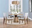 Delphine 5 Piece Round Oak Finish Dining Table Set with Gray Chairs