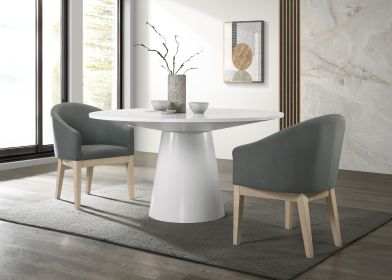 Jasper White 3 Piece Round Dining Table Set with Gray Barrel Chairs