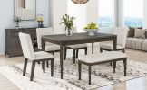 TOPMAX 6-Piece Dining Table Set with Upholstered Dining Chairs and Bench,Farmhouse Style, Tapered Legs, Dark Gray+Beige