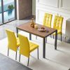 5-Piece Dining Set Including Yellow Velvet High Back Nordic Dining Chair & Creative Design MDF Dining Table