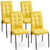 5-Piece Dining Set Including Yellow Velvet High Back Nordic Dining Chair & Creative Design MDF Dining Table