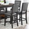 Contemporary Dining Room 7pc Set Grey Finish PU Counter Height Dining Table w Shelf and 6x High Chairs Fabric Upholstered seats Back Counter Height Ch