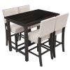 TOPMAX 5 Piece Rustic Wooden Counter Height Dining Table Set with 4 Upholstered Chairs for Small Places, Espresso+ Beige