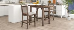 TOPMAX 3-Piece Wood Counter Height Drop Leaf Dining Table Set with 2 Upholstered Dining Chairs for Small Place, Brown