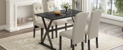 TOPMAX Solid Wood 5-Piece Dining Table Set with Faux Marble Tabletop and Upholstered Dining Chairs for 4, Faux Marble Black+Beige