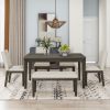 TOPMAX 6-Piece Dining Table Set with Upholstered Dining Chairs and Bench,Farmhouse Style, Tapered Legs, Dark Gray+Beige