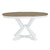 TREXM 5-Piece Retro Functional Dining Table Set Extendable Round Table and 4 Upholstered Chairs for Dining Room and Living Room (Brown+Antique White)