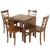 TOPMAX 5-Piece Wood Square Drop Leaf Breakfast Nook Extendable Dining Table Set with 4 Ladder Back Chairs for Small Places, Brown