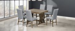 TOPMAX Mid-Century Solid Wood 7-Piece Dining Table Set Extendable Kitchen Table Set with Upholstered Chairs and 12" Leaf for 6, Golden Brown+Gray Cush