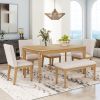 TOPMAX 6-Piece Dining Table Set with Upholstered Dining Chairs and Bench,Farmhouse Style, Tapered Legs, Natural+Beige