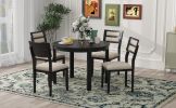 TREXM 5-Piece Multifunctional Dining Table Set, Farmhouse Dining Set with Extendable Round Table,Two Small Drawers and 4 Upholstered Dining Chairs for