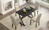 TOPMAX Solid Wood 5-Piece Dining Table Set with Faux Marble Tabletop and Upholstered Dining Chairs for 4, Faux Marble Black+Beige