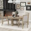 TREXM 5-Piece Dining Table Set, Two-Size Round To Oval Extendable Butterfly Leaf Wood Dining Table and 4 Upholstered Dining Chairs with Armrests (Natu