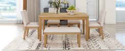 TOPMAX 6-Piece Dining Table Set with Upholstered Dining Chairs and Bench,Farmhouse Style, Tapered Legs, Natural+Beige