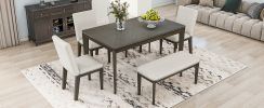 TOPMAX 6-Piece Dining Table Set with Upholstered Dining Chairs and Bench,Farmhouse Style, Tapered Legs, Dark Gray+Beige