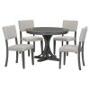 TREXM 5-Piece Retro Round Dining Table Set with Curved Trestle Style Table Legs and 4 Upholstered Chairs for Dining Room (Dark Gray)