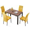 5-Piece Dining Set Including Yellow Velvet High Back Nordic Dining Chair & Creative Design MDF Dining Table