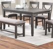 Dining Room Furniture 6pc Set Rectangle Table 4x Side Chairs and A Bench Grey Finish MDF Rubberwood