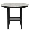 Transitional 5pc Round Counter Height Dining Table Set White Faux Marble Upholstered Black Fabric Dining Room Wooden Furniture