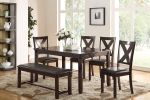 Dining Room Furniture Casual Modern 6pc Set Dining Table 4x Side Chairs and A Bench Rubberwood and Birch veneers Espresso Finish