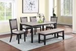 Contemporary Dining 6pc Set Table w 4x Side Chairs And Bench Padded Upholstered Cushion Seats Chairs Solid wood And Veneers Dining Room Furniture