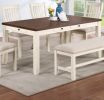 Luxury Look Dining Room Furniture 6pc Dining Set Dining Table w Drawers 4x Side Chairs 1x Bench White Rubberwood Walnut Acacia Veneer Slat Back Chair