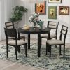 TREXM 5-Piece Multifunctional Dining Table Set, Farmhouse Dining Set with Extendable Round Table,Two Small Drawers and 4 Upholstered Dining Chairs for