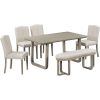 TREXM 6-Piece Retro-Style Dining Set Includes Dining Table, 4 Upholstered Chairs & Bench with Foam-covered Seat Backs&Cushions for Dining Room (Light