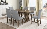 TOPMAX Mid-Century Solid Wood 7-Piece Dining Table Set Extendable Kitchen Table Set with Upholstered Chairs and 12" Leaf for 6, Golden Brown+Gray Cush