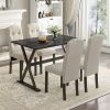 TOPMAX Solid Wood 5-Piece Dining Table Set with Faux Marble Tabletop and Upholstered Dining Chairs for 4, Faux Marble Black+Beige