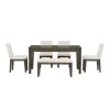 TOPMAX 6-Piece Dining Table Set with Upholstered Dining Chairs and Bench,Farmhouse Style, Tapered Legs, Dark Gray+Beige