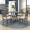 TREXM 5-Piece Round Dining Table and Chair Set with Special-shaped Legs and an Exquisitely Designed Hollow Chair Back for Dining Room (Gray)