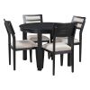 TREXM 5-Piece Multifunctional Dining Table Set, Farmhouse Dining Set with Extendable Round Table,Two Small Drawers and 4 Upholstered Dining Chairs for