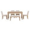 TOPMAX 6-Piece Dining Table Set with Upholstered Dining Chairs and Bench,Farmhouse Style, Tapered Legs, Natural+Beige