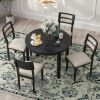 TREXM 5-Piece Multifunctional Dining Table Set, Farmhouse Dining Set with Extendable Round Table,Two Small Drawers and 4 Upholstered Dining Chairs for